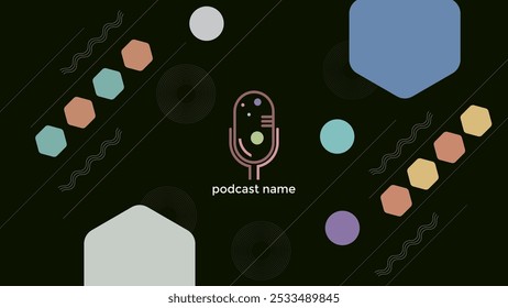 PLANTILLA Abstractas PODCAST FONDO OSCURO CON FORMAS GEOMÉTRICAS VECTOR DE COLOR PLANO. BUENO PARA EL DISEÑO DE PORTADAS, ANUNCIO, WEB, REDES SOCIALES