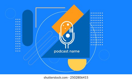 ABSTRACT TEMPLATE PODCAST FLAT BLUE COLOR BACKGROUND VECTOR. GOOD FOR COVER DESIGN, BANNER, WEB,SOCIAL MEDIA