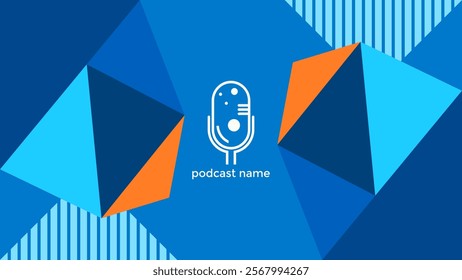 ABSTRACT TEMPLATE PODCAST FLAT BLUE COLOR WITH GEOMETRIC SHAPES DESIGN BACKGROUND VECTOR. GOOD FOR COVER, BANNER, WEB,SOCIAL MEDIA