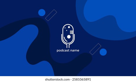 ABSTRACT TEMPLATE PODCAST FLAT BLUE COLOR BACKGROUND WITH HAND DRAWN SHAPES DESIGN VECTOR. GOOD FOR COVER DESIGN, BANNER, WEB,SOCIAL MEDIA