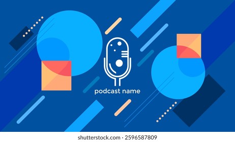 ABSTRACT TEMPLATE PODCAST FLAT BLUE COLOR BACKGROUND VECTOR. GOOD FOR COVER DESIGN, BANNER, WEB,SOCIAL MEDIA