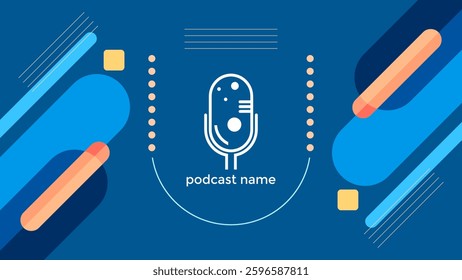 ABSTRACT TEMPLATE PODCAST FLAT BLUE COLOR BACKGROUND VECTOR. GOOD FOR COVER DESIGN, BANNER, WEB,SOCIAL MEDIA