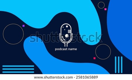 ABSTRACT TEMPLATE PODCAST FLAT BLUE COLOR BACKGROUND WITH HAND DRAWN SHAPES DESIGN VECTOR. GOOD FOR COVER DESIGN, BANNER, WEB,SOCIAL MEDIA