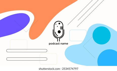 ABSTRACT TEMPLATE PODCAST FLAT COLOR BACKGROUND WITH HAND DRAWN SHAPES DESIGN VECTOR. GOOD FOR COVER DESIGN, BANNER, WEB,SOCIAL MEDIA