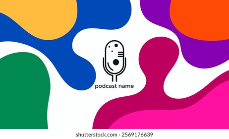 ABSTRACT TEMPLATE PODCAST FLAT COLOR BACKGROUND WITH HAND DRAWN SHAPES DESIGN VECTOR. GOOD FOR COVER DESIGN, BANNER, WEB,SOCIAL MEDIA