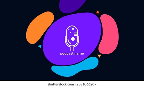 ABSTRACT TEMPLATE PODCAST FLAT COLOR DARK BACKGROUND WITH HAND DRAWN SHAPES DESIGN VECTOR. GOOD FOR COVER DESIGN, BANNER, WEB,SOCIAL MEDIA