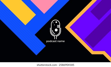 ABSTRACT TEMPLATE PODCAST FLAT COLOR WITH GEOMETRIC SHAPES DESIGN DARK BACKGROUND VECTOR. GOOD FOR COVER, BANNER, WEB,SOCIAL MEDIA