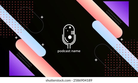 ABSTRACT TEMPLATE PODCAST FLAT COLOR WITH GEOMETRIC SHAPES DESIGN DARK BACKGROUND VECTOR. GOOD FOR COVER, BANNER, WEB,SOCIAL MEDIA