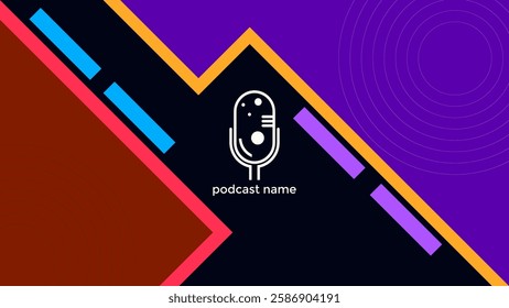 ABSTRACT TEMPLATE PODCAST FLAT COLOR WITH GEOMETRIC SHAPES DESIGN DARK BACKGROUND VECTOR. GOOD FOR COVER, BANNER, WEB,SOCIAL MEDIA