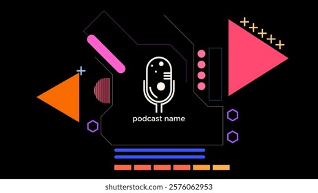 ABSTRACT TEMPLATE PODCAST FLAT PASTEL COLOR WITH GEOMETRIC SHAPES DESIGN DARK BACKGROUND VECTOR. GOOD FOR COVER, BANNER, WEB,SOCIAL MEDIA