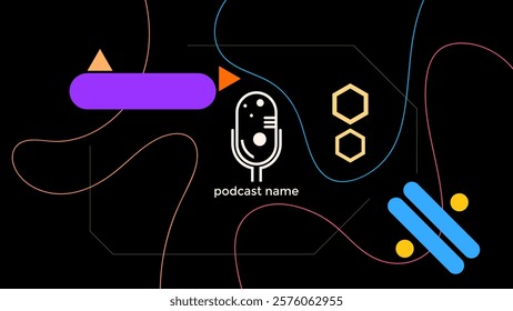 ABSTRACT TEMPLATE PODCAST FLAT PASTEL COLOR WITH GEOMETRIC SHAPES DESIGN DARK BACKGROUND VECTOR. GOOD FOR COVER, BANNER, WEB,SOCIAL MEDIA