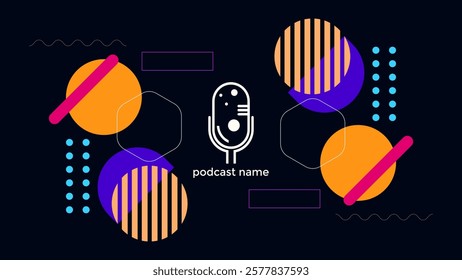 ABSTRACT TEMPLATE PODCAST FLAT PASTEL COLOR WITH GEOMETRIC SHAPES DESIGN DARK BACKGROUND VECTOR. GOOD FOR COVER, BANNER, WEB,SOCIAL MEDIA