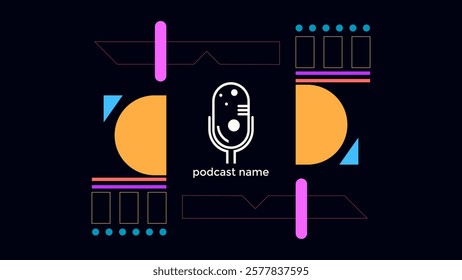 ABSTRACT TEMPLATE PODCAST FLAT PASTEL COLOR WITH GEOMETRIC SHAPES DESIGN DARK BACKGROUND VECTOR. GOOD FOR COVER, BANNER, WEB,SOCIAL MEDIA