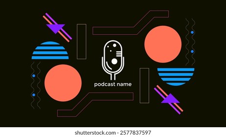 ABSTRACT TEMPLATE PODCAST FLAT PASTEL COLOR WITH GEOMETRIC SHAPES DESIGN DARK BACKGROUND VECTOR. GOOD FOR COVER, BANNER, WEB,SOCIAL MEDIA