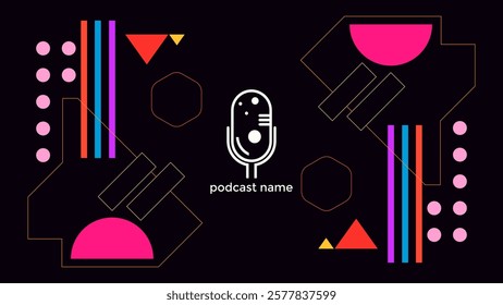 ABSTRACT TEMPLATE PODCAST FLAT PASTEL COLOR WITH GEOMETRIC SHAPES DESIGN DARK BACKGROUND VECTOR. GOOD FOR COVER, BANNER, WEB,SOCIAL MEDIA