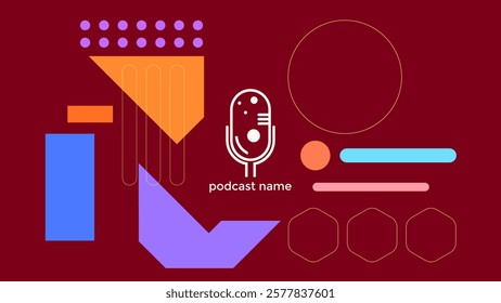 ABSTRACT TEMPLATE PODCAST FLAT PASTEL COLOR WITH GEOMETRIC SHAPES DESIGN DARK BACKGROUND VECTOR. GOOD FOR COVER, BANNER, WEB,SOCIAL MEDIA