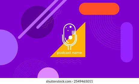 ABSTRACT TEMPLATE PODCAST FLAT PURPLE COLOR BACKGROUND WITH GEOMETRIC SHAPES DESIGN VECTOR. GOOD FOR COVER, BANNER, WEB,SOCIAL MEDIA