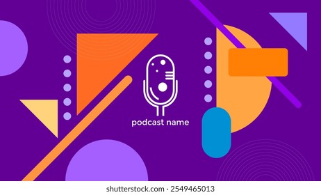 ABSTRACT TEMPLATE PODCAST FLAT PURPLE COLOR BACKGROUND WITH GEOMETRIC SHAPES DESIGN VECTOR. GOOD FOR COVER, BANNER, WEB,SOCIAL MEDIA