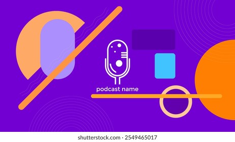 MODELO ABSTRATO PODCAST PLANO COR ROXA FUNDO COM FORMAS GEOMÉTRICAS DESIGN VETOR. BOM PARA CAPA, BANNER, WEB, MÍDIA SOCIAL