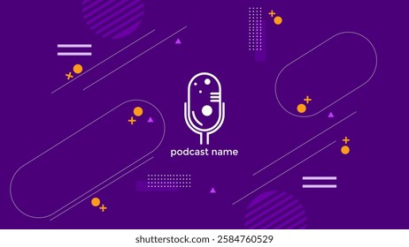 ABSTRACT TEMPLATE PODCAST FLAT PURPLE COLOR BACKGROUND WITH GEOMETRIC SHAPES DESIGN VECTOR. GOOD FOR COVER DESIGN, BANNER, WEB,SOCIAL MEDIA