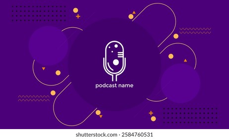 ABSTRACT TEMPLATE PODCAST FLAT PURPLE COLOR BACKGROUND WITH GEOMETRIC SHAPES DESIGN VECTOR. GOOD FOR COVER DESIGN, BANNER, WEB,SOCIAL MEDIA