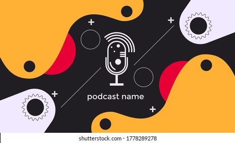 MICRÓFONO DE PODCAST DE PLANTILLA ABSTRACTA EN EL VECTOR DE FONDO DE DISEÑO LÍQUIDO DE COLOR PLANO. BUENO PARA EL DISEÑO DE CUBIERTA, BANNER, WEB, MEDIOS SOCIALES