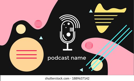 PLANTILLA ABSTRACTA PODCAST VECTOR DE FONDO DE DISEÑO LÍQUIDO DE COLOR PLANO DE MICRÓFONO PLANO. BUENO PARA EL DISEÑO DE CUBIERTA, BANNER, WEB, MEDIOS SOCIALES