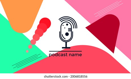 PLANTILLA ABSTRACTA PODCAST VECTOR DE FONDO DE DISEÑO LÍQUIDO DE COLOR PLANO DE MICRÓFONO PLANO. BUENO PARA EL DISEÑO DE CUBIERTA, BANNER, WEB, MEDIOS SOCIALES