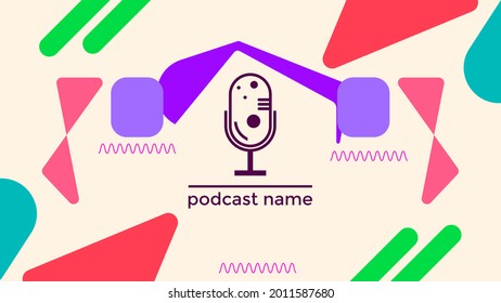 PLANTILLA ABSTRACTA PODCAST VECTOR DE FONDO DE DISEÑO LÍQUIDO DE COLOR PLANO DE MICRÓFONO PLANO. BUENO PARA EL DISEÑO DE CUBIERTA, BANNER, WEB, MEDIOS SOCIALES
