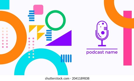 ABSTRAKTER TEMPLATTE PODCAST MIKROFON FLACHFARBE GEOMETRISCHER DESIGN HINTERGRUND VEKTOR. GUT FÜR COVER DESIGN, BANNER, WEB, SOZIALE MEDIEN