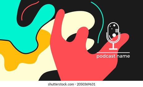 ABSTRACT TEMPLATE PODCAST MICROPHONE FLAT COLOR LIQUID DESIGN BACKGROUND VECTOR. GOOD FOR COVER DESIGN, BANNER, WEB,SOCIAL MEDIA