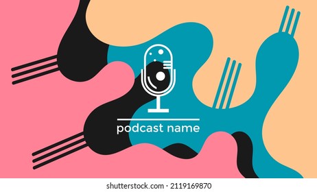 ABSTRAKTER TEMPLATENPODCAST MIKROFONFLACHENFLACHENFLACHT FARBFARBE, DESIGN HINTERGRUND VEKTOR. GUT FÜR COVER DESIGN, BANNER, WEB, SOZIALE MEDIEN