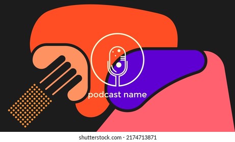 ABSTRAKTER TEMPLATENPODCAST MIKROFONFLACHENFLACHENFLACHT FARBFARBE, DESIGN HINTERGRUND VEKTOR. GUT FÜR COVER DESIGN, BANNER, WEB, SOZIALE MEDIEN