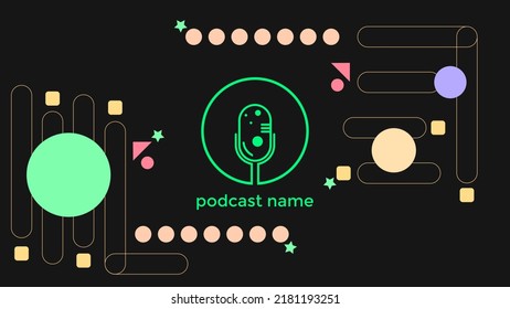 ABSTRAKTER TEMPLATENPODCAST MIKROFONFLACHENFLACHENFLACHT FARBFARBE, DESIGN HINTERGRUND VEKTOR. GUT FÜR COVER DESIGN, BANNER, WEB, SOZIALE MEDIEN