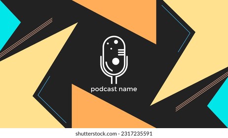 ABSTRAKTER TEMPLATENPODCAST MIKROFONFLACHENFLACHENFLACHT FARBFARBE DESIGN SCHWARZ HINTERGRUND VEKTOR. GUT FÜR COVER DESIGN, BANNER, WEB, SOZIALE MEDIEN