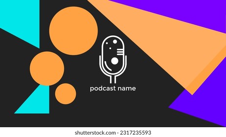 ABSTRAKTER TEMPLATENPODCAST MIKROFONFLACHENFLACHENFLACHT FARBFARBE DESIGN SCHWARZ HINTERGRUND VEKTOR. GUT FÜR COVER DESIGN, BANNER, WEB, SOZIALE MEDIEN