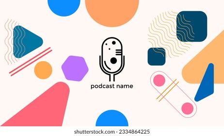 PLANTILLA ABSTRACTA PODCAST VECTOR DE FONDO DE DISEÑO LÍQUIDO DE COLOR PLANO DE MICRÓFONO PLANO. BUENO PARA EL DISEÑO DE CUBIERTA, BANNER, WEB, MEDIOS SOCIALES