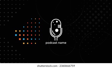 ABSTRACT TEMPLATE PODCAST MICROPHONE FLAT COLOR LIQUID DESIGN DARK BACKGROUND VECTOR. GOOD FOR COVER DESIGN, BANNER, WEB,SOCIAL MEDIA