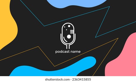 ABSTRACT TEMPLATE PODCAST MICROPHONE FLAT COLOR LIQUID DESIGN DARK BACKGROUND VECTOR. GOOD FOR COVER DESIGN, BANNER, WEB,SOCIAL MEDIA