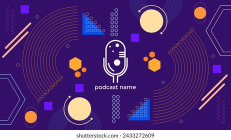 ABSTRACT TEMPLATE PODCAST MICROPHONE FLAT COLOR GEOMETRIC SHAPE MEMPHIS DESIGN PURPLE BACKGROUND VECTOR. GOOD FOR COVER DESIGN, BANNER, WEB,SOCIAL MEDIA