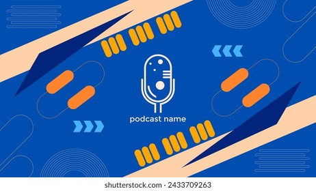 ABSTRACT TEMPLATE PODCAST MICROPHONE FLAT COLOR GEOMETRIC SHAPE MEMPHIS DESIGN BACKGROUND VECTOR. GOOD FOR COVER DESIGN, BANNER, WEB,SOCIAL MEDIA