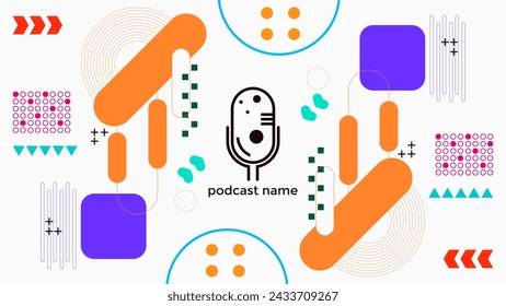 ABSTRACT TEMPLATE PODCAST MICROPHONE FLAT COLOR GEOMETRIC SHAPE MEMPHIS DESIGN BACKGROUND VECTOR. GOOD FOR COVER DESIGN, BANNER, WEB,SOCIAL MEDIA