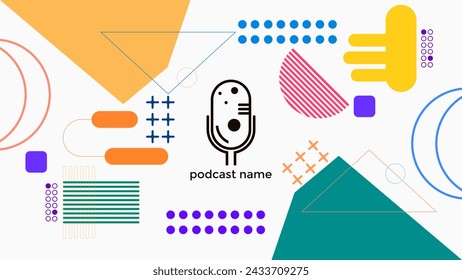 ABSTRACT TEMPLATE MICRÓFONO DE PODCAST COLOR PLANO FORMA GEOMÉTRICA MEMPHIS DISEÑO DE FONDO VECTOR. BUENO PARA EL DISEÑO DE LA CUBIERTA, BANNER, WEB, MEDIOS SOCIALES
