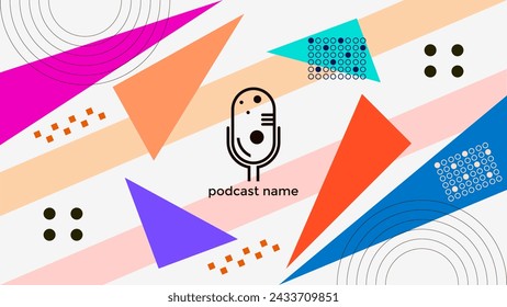 ABSTRACT TEMPLATE PODCAST MICROPHONE FLAT COLOR GEOMETRIC SHAPE MEMPHIS DESIGN BACKGROUND VECTOR. GOOD FOR COVER DESIGN, BANNER, WEB,SOCIAL MEDIA