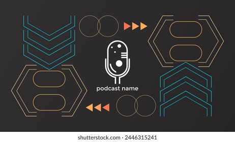 ABSTRACT TEMPLATE PODCAST MICROPHONE FLAT COLOR GEOMETRIC SHAPE MEMPHIS DESIGN DARK BACKGROUND VECTOR. GOOD FOR COVER DESIGN, BANNER, WEB,SOCIAL MEDIA