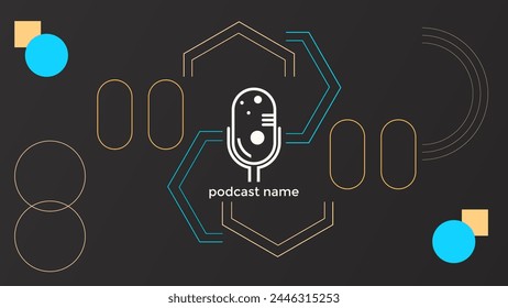 ABSTRACT TEMPLATE PODCAST MICROPHONE FLAT COLOR GEOMETRIC SHAPE MEMPHIS DESIGN DARK BACKGROUND VECTOR. GOOD FOR COVER DESIGN, BANNER, WEB,SOCIAL MEDIA