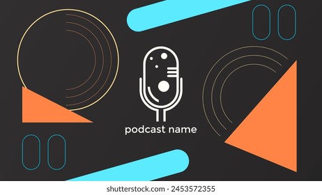 ABSTRACT TEMPLATE PODCAST MICROPHONE FLAT COLOR GEOMETRIC SHAPE MEMPHIS DESIGN DARK BACKGROUND VECTOR. GOOD FOR COVER DESIGN, BANNER, WEB,SOCIAL MEDIA