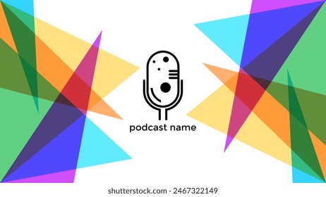 PLANTILLA Abstractas PODCAST MICRÓFONO COLOR PLANO DISEÑO DE FORMA GEOMÉTRICA VECTOR DE FONDO BLANCO. BUENO PARA EL DISEÑO DE LA CUBIERTA, ANUNCIO, WEB, MEDIOS SOCIALES