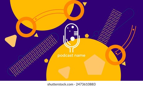 ABSTRACT TEMPLATE PODCAST MICROPHONE FLAT COLOR GEOMETRIC SHAPE MEMPHIS DESIGN PURPLE BACKGROUND VECTOR. GOOD FOR COVER DESIGN, BANNER, WEB,SOCIAL MEDIA