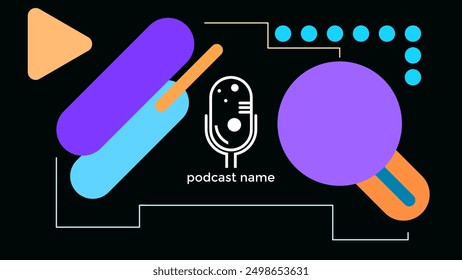 ABSTRACT TEMPLATE PODCAST MICROPHONE FLAT COLOR LIQUID DESIGN DARK BACKGROUND VECTOR. GOOD FOR COVER DESIGN, BANNER, WEB,SOCIAL MEDIA